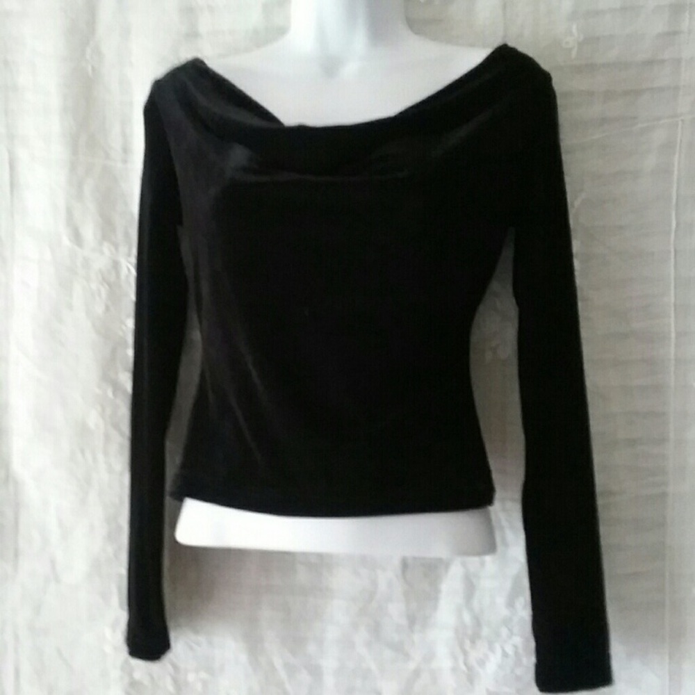 New Andare Women’s Black Velvet Cowl Neck Long-Sleeve Top S